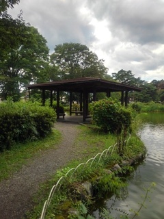 池の近くの休憩所（8月10日）