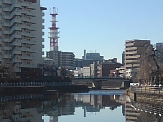 鉄塔と市街地と川（1月12日）