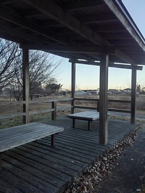 川崎城跡の池近くの休憩所（1月5日）