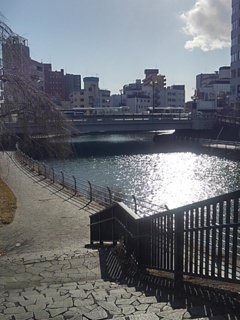 階段の上から見えた川（2月7日）