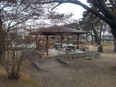 烏ヶ森公園の大きな池の休憩所（2月1日）