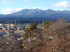 長峰公園の丘から見えた高原山（1月1日）