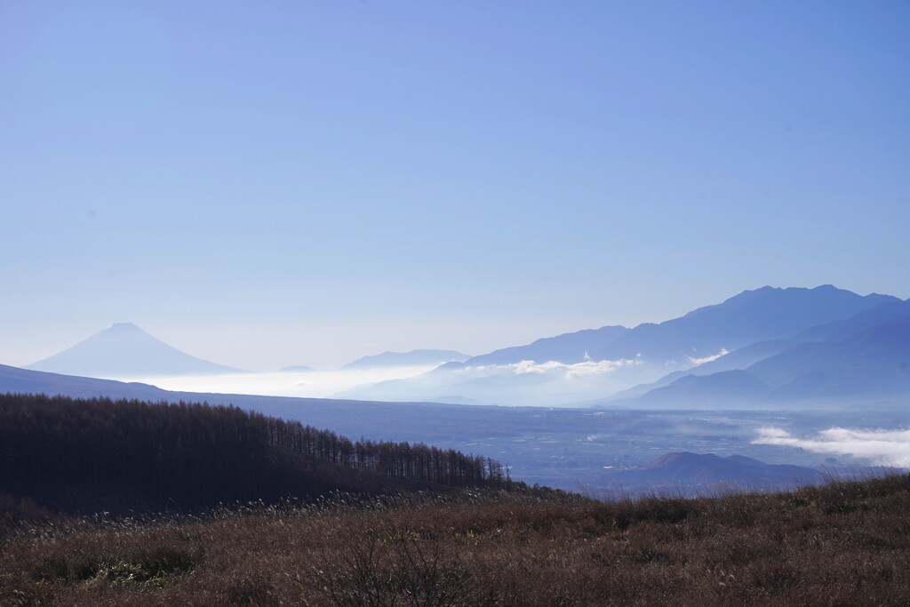 遥か、雲海の向こうに富士—霧ヶ峰・富士見台
