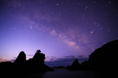 夜明けの海金剛と天の川