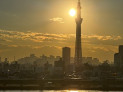 黄昏時の首都高から