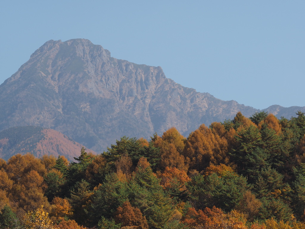 秋の彩り　阿弥陀岳と紅葉