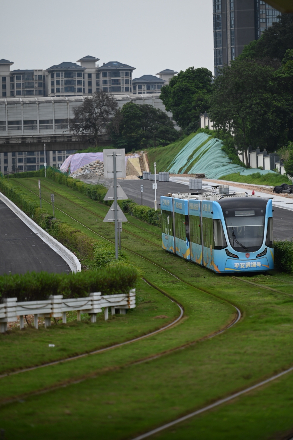 芝生を走る電車