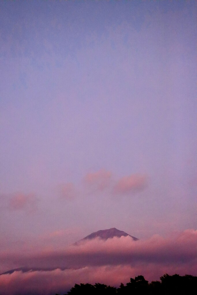 たなびく夕焼雲と富士山