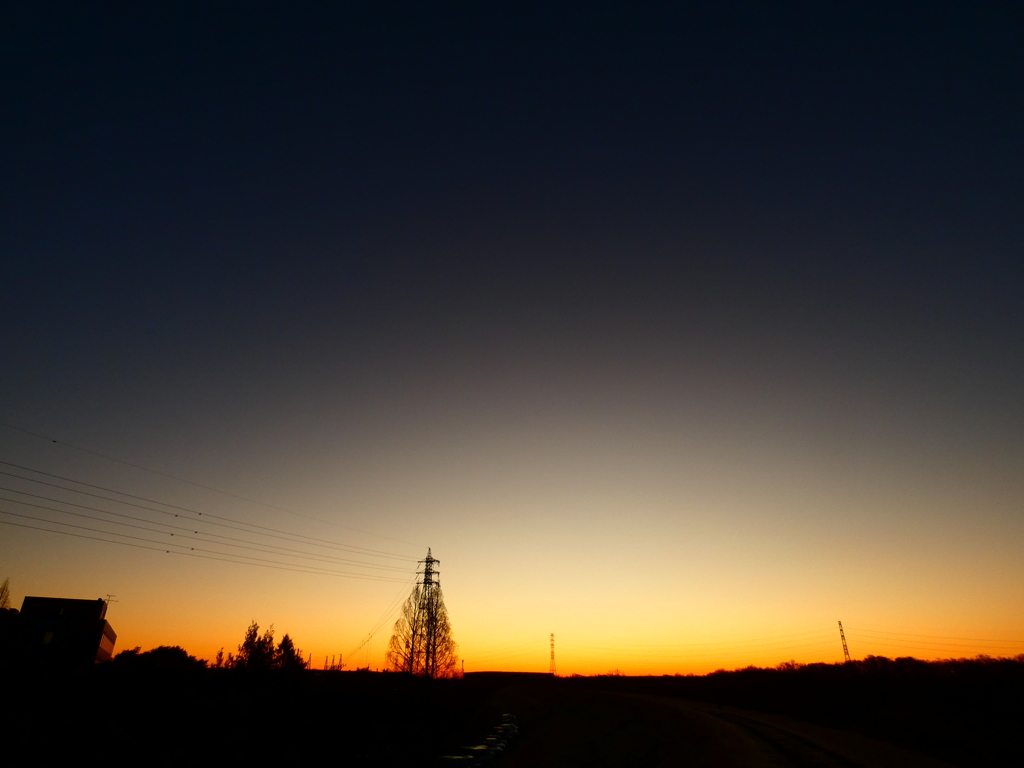 越辺川堤防上からの朝焼け