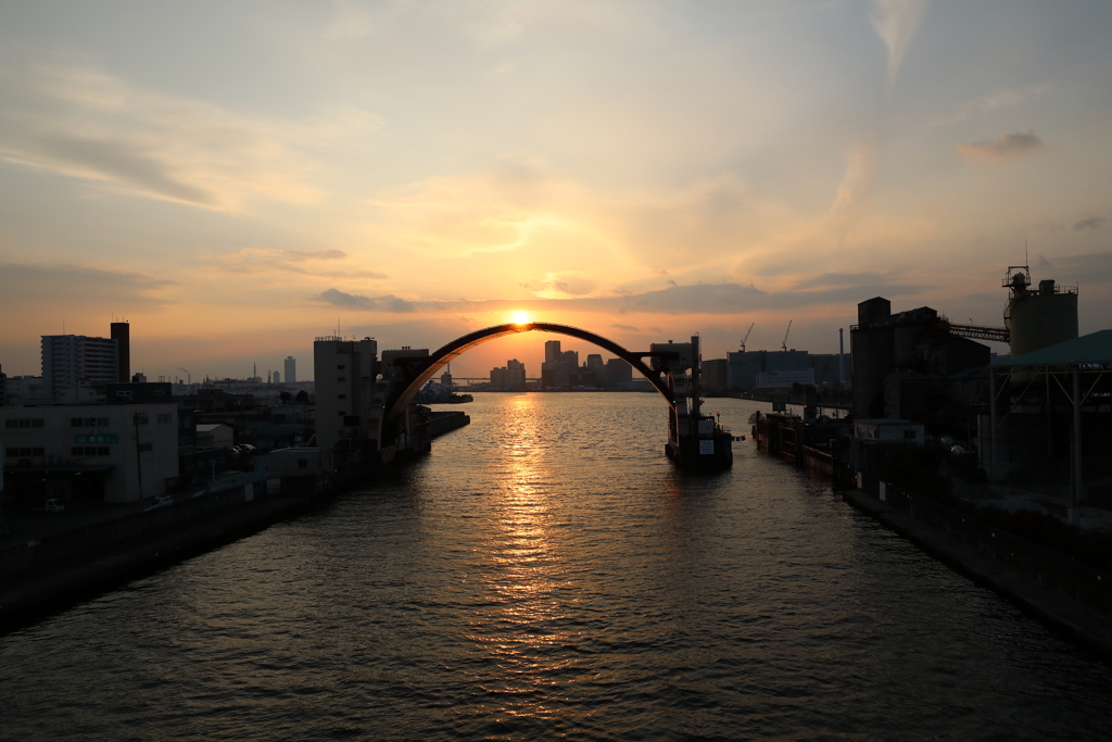 安治川水門の夕日