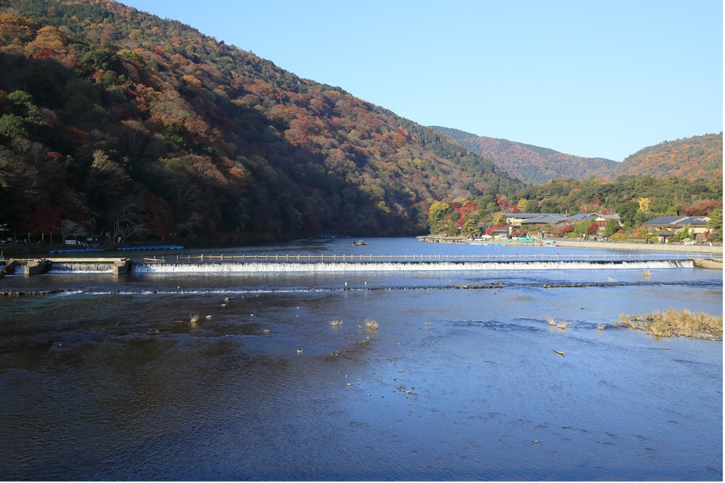 渡月橋から紅葉を望む