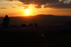 若草山から生駒山の夕日