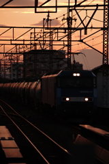 夕焼け富士山とぶるぅさんだぁ。