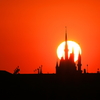 日の出時のシンデレラ城