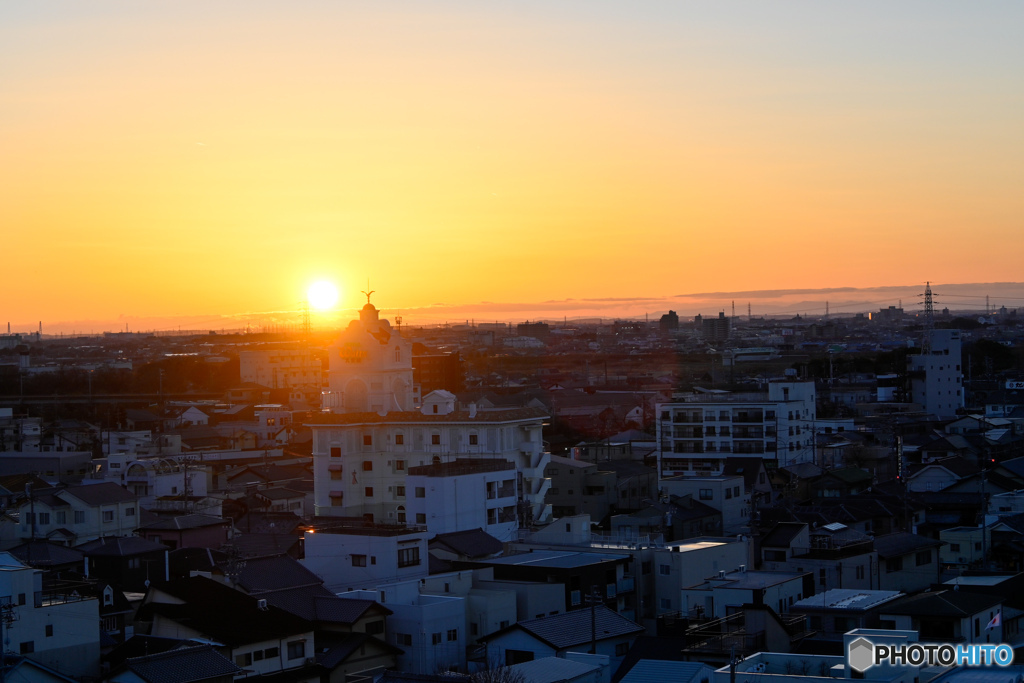 岡崎城から見た夕日