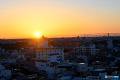 岡崎城から見た夕日
