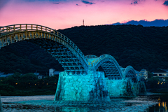 錦帯橋　ライトアップ　ブルー　１
