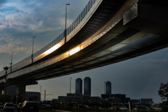 Viaduct glowing at dusk