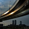 Viaduct glowing at dusk
