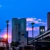 Sunset over the building