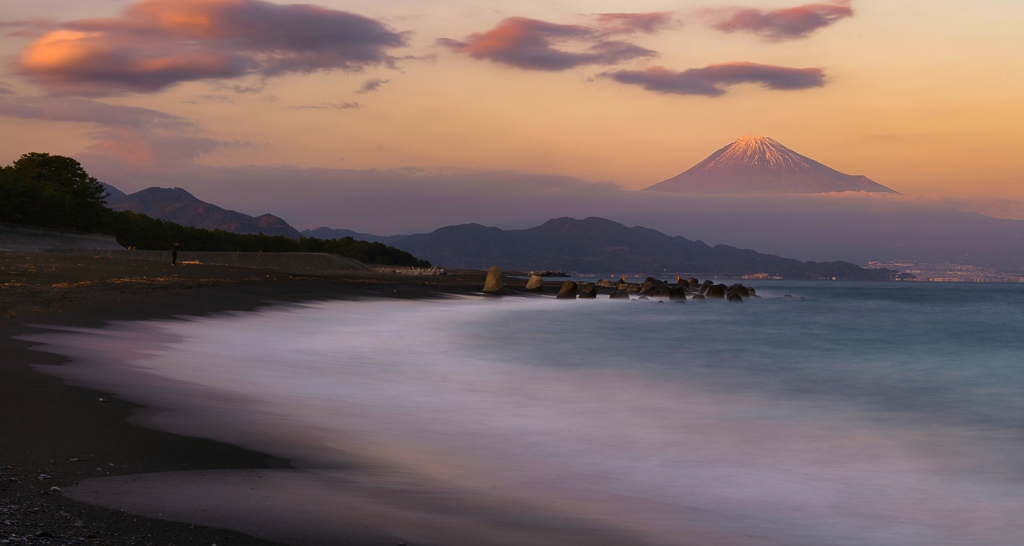 夕暮れの富士山