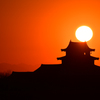 夕日と関宿城