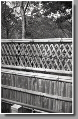 竹組みの向こうは日本庭園で