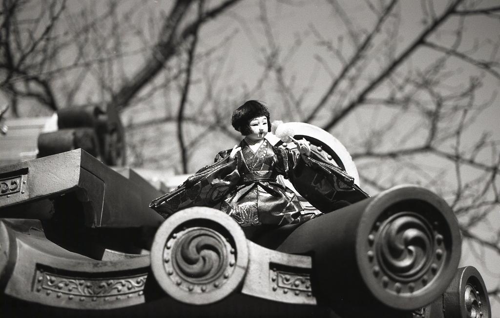 如月に雛人形瓦に舞う