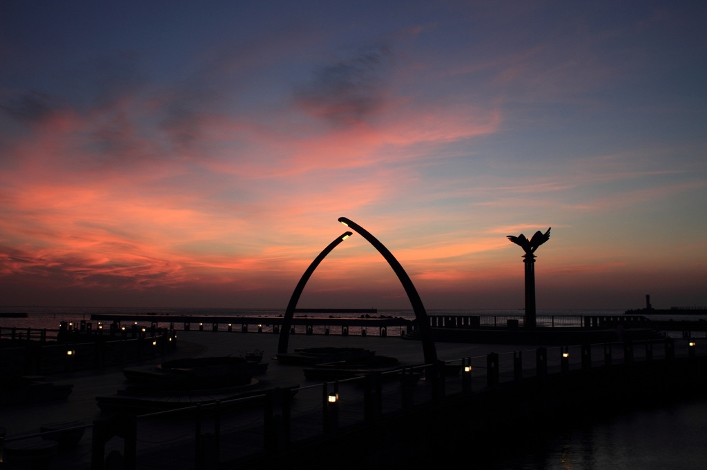 An art object stands