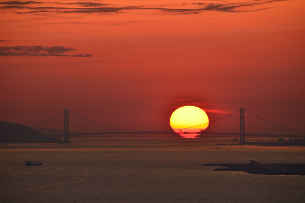 地上２５０ｍからのだるま夕日