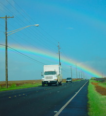 truck and a rainbow