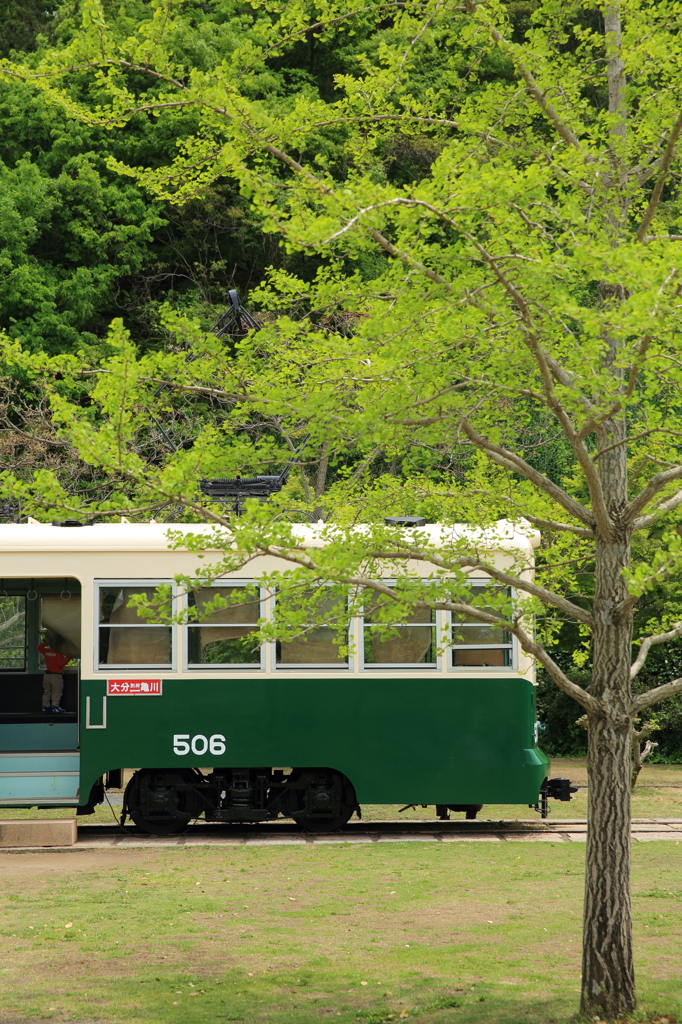 路面電車のある公園