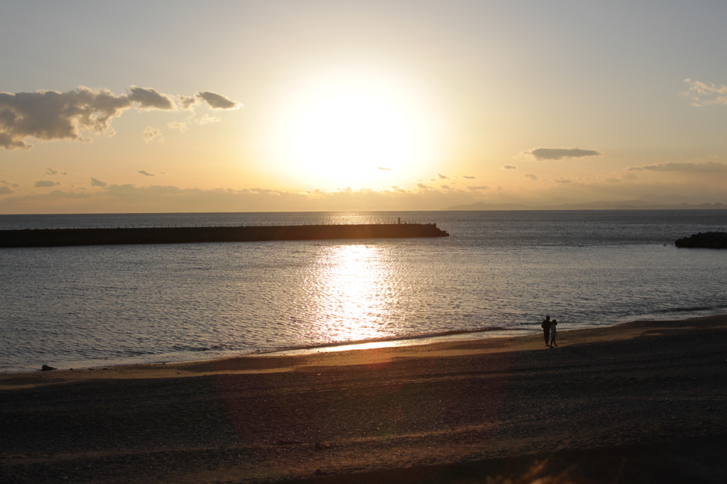 正月の夕日