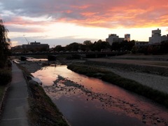 染まる鴨川