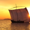 朝の帆引き船
