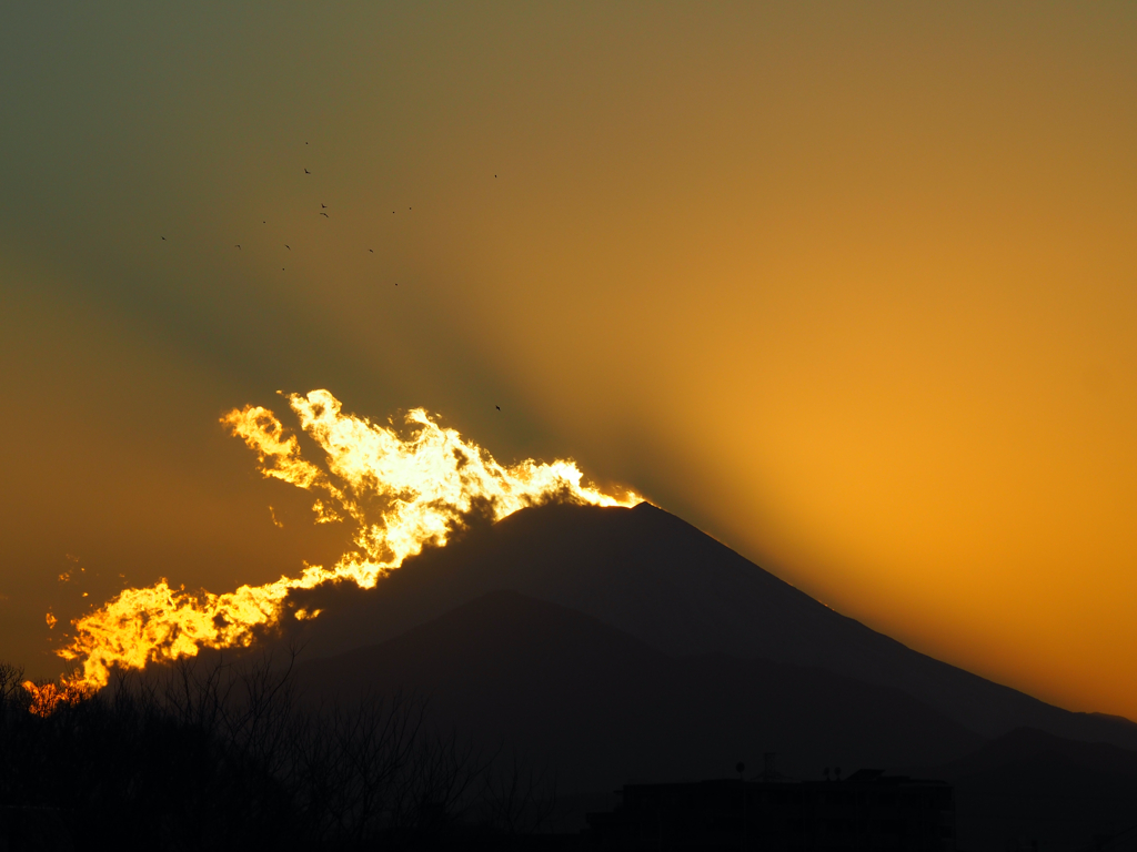 富士山と夕日