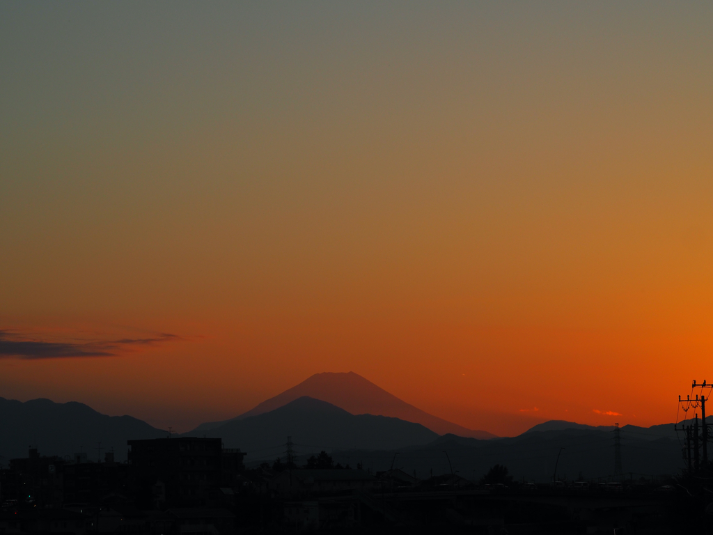 夕焼けと富士山