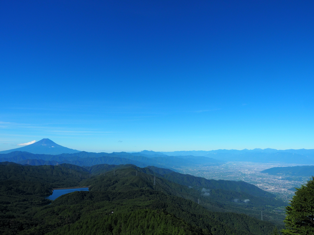 青空、富士山、甲府盆地