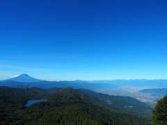 青空、富士山、甲府盆地