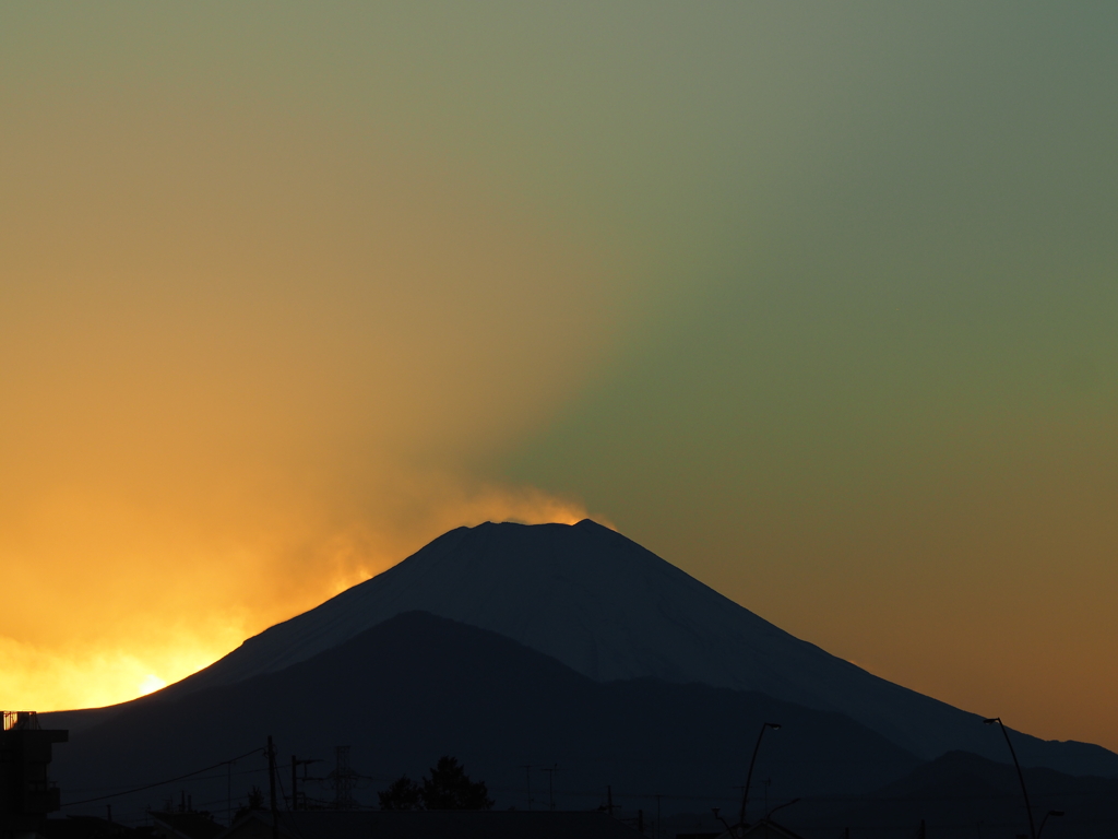 富士山、薄明光線