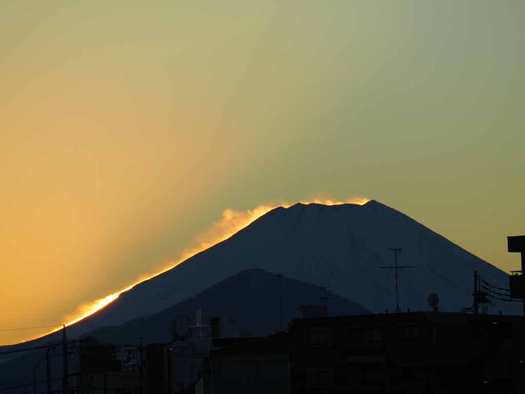 日没直後の富士山