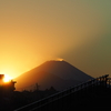 夕陽、富士山、おじさん