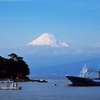 津波を避ける船と富士