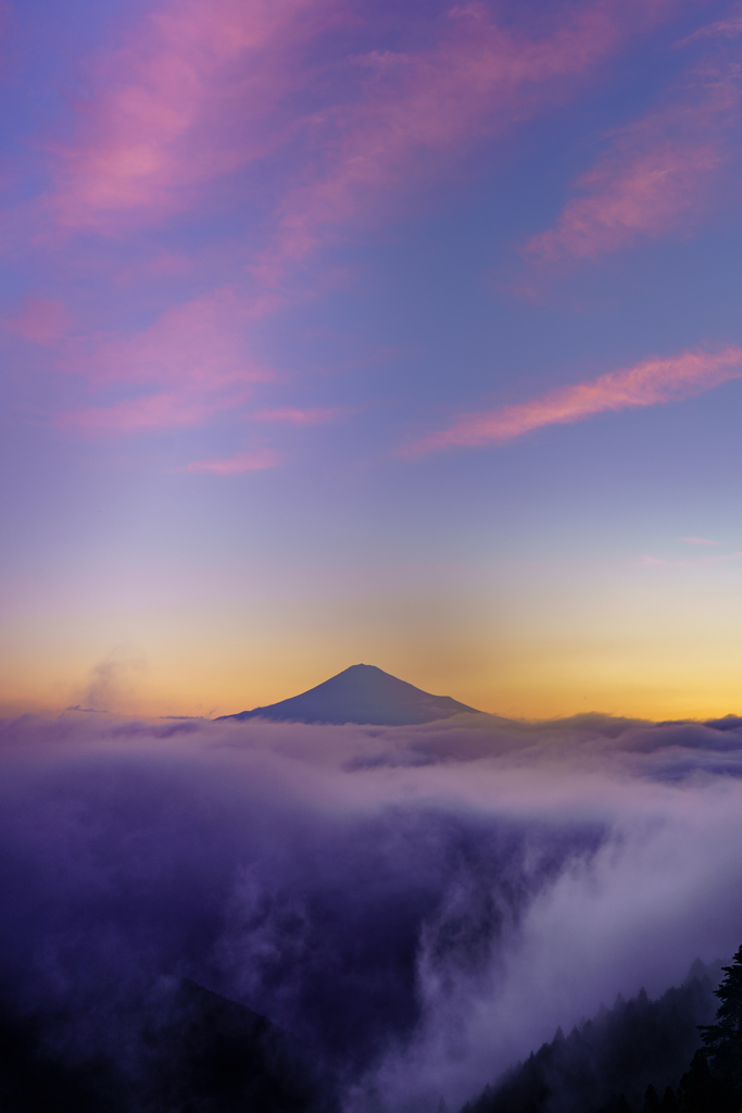 夜明けの雲海富士