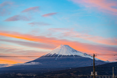 雨上がり　夕焼け　富士山１