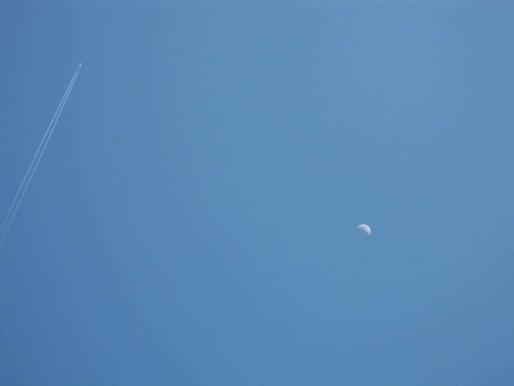 飛行機雲と月　IMG_1807