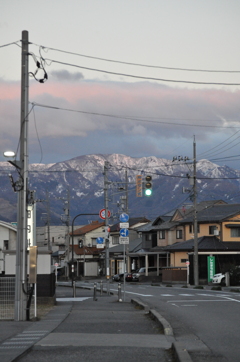 Snow-covered Mountain seen from the Town