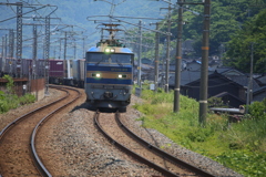 EF510-500番台牽引、コンテナ貨物列車。えちごトキめき鉄道　有間川駅
