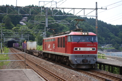 EF510 牽引、コンテナ貨物列車。えちごトキめき鉄道　有間川駅
