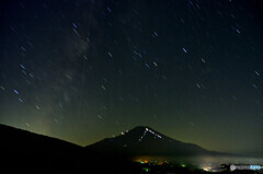 夏富士登山者と煌めく星 夏富士登山者と煌めく星